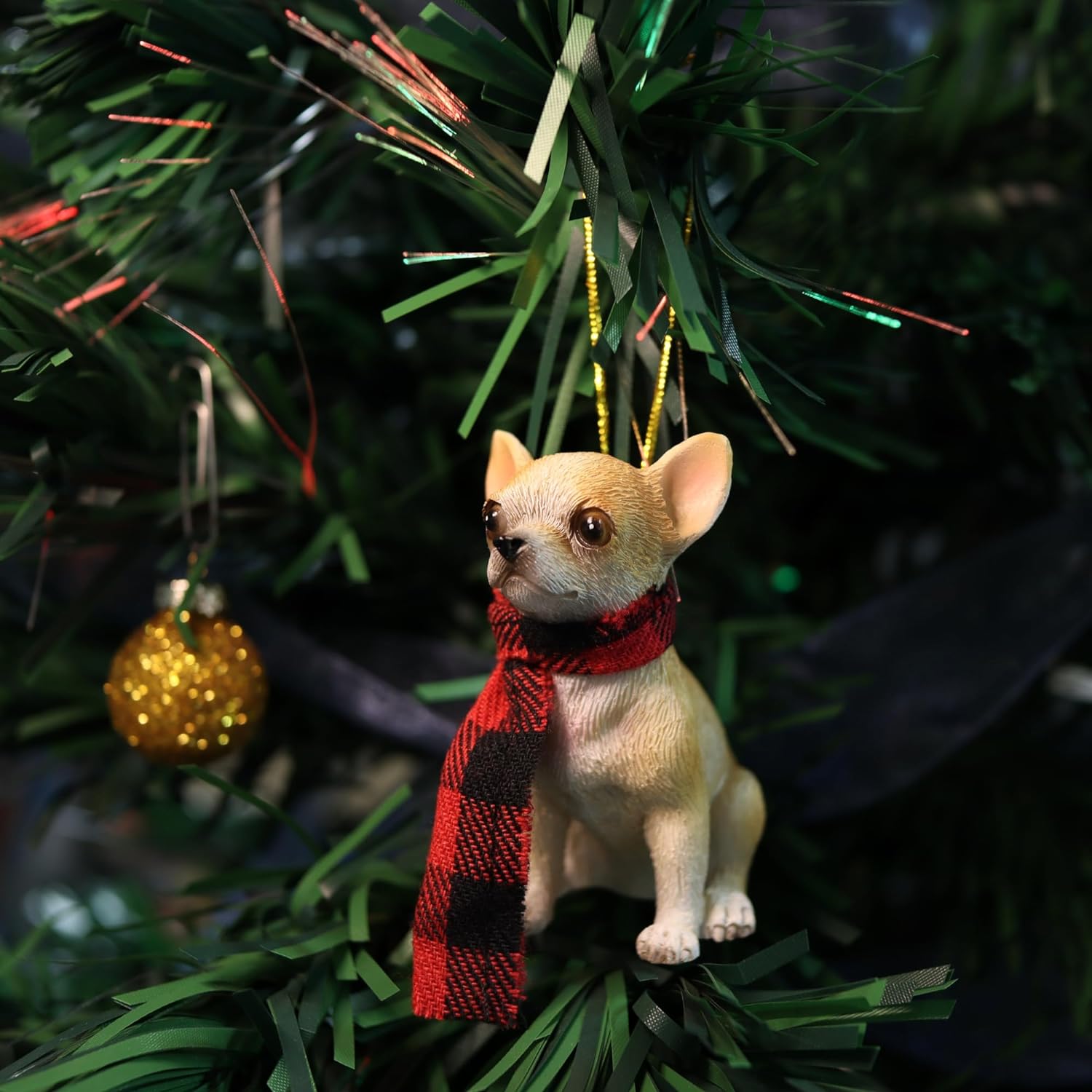 Christmas Chihuahua Ornament for Tree, Small Festive Dog with Buffalo Plaid Scarf, Gifts for Pet Lovers, 2.3 x 1.5 x 2.75 Inches 6