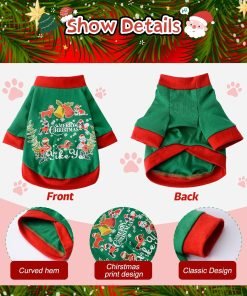 Christmas Dog Shirt Pet Dog Clothes for Small Dogs Boy Girl Holiday Chihuahua Yorkie Dog Outfit Apparel Xmas Puppy Clothing Cat Shirts for Cats Only Costume 2