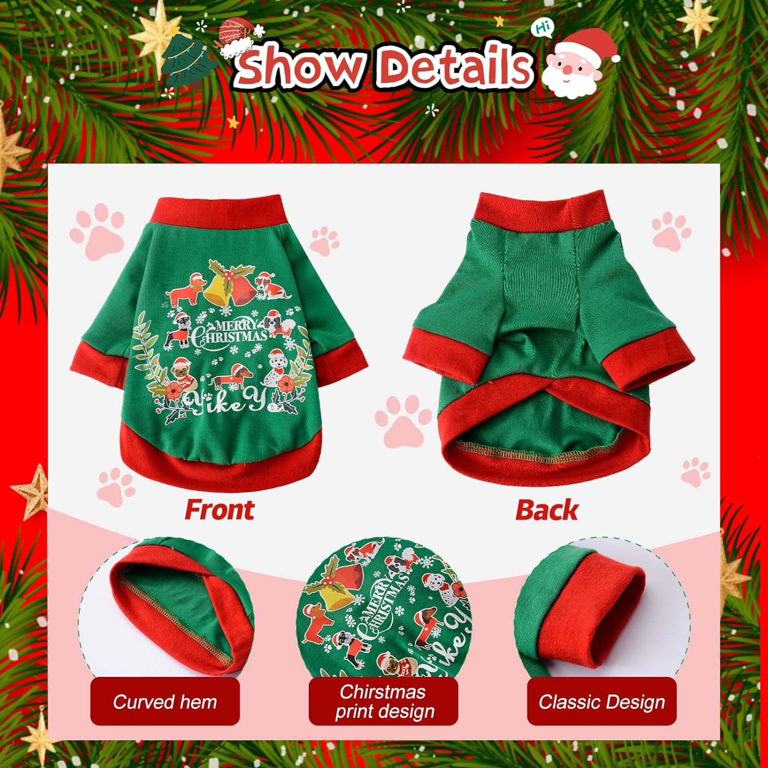 Christmas Dog Shirt Pet Dog Clothes for Small Dogs Boy Girl Holiday Chihuahua Yorkie Dog Outfit Apparel Xmas Puppy Clothing Cat Shirts for Cats Only Costume 2