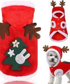 Dog Christmas Costumes, Pet Cold Weather Sweater Coat, Puppy Santa Claus Reindeer Outfit Winter Hoodie Warm Vest Clothes, Jumpsuit Apparel