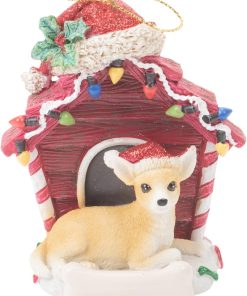 Kurt Adler Doghouse with Tan Chubby Chihuahua Christmas Ornament - Shelf Decor 4 inches
