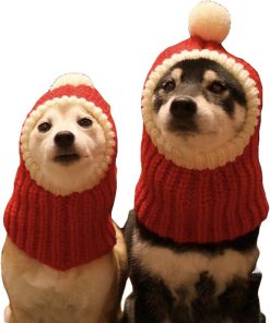 NACOCO Christmas Dog Hat Crocheted Snood Funny Pet Cap with Pompon Red Green Warm Winter Dog Hat Knit Snood Headwear for Pets & Women & Men (Red, XS)