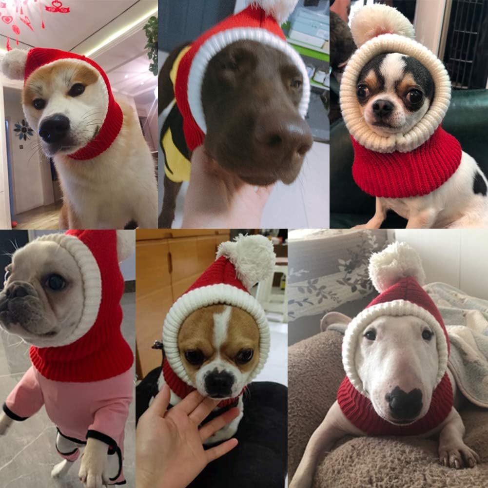 NACOCO Christmas Dog Hat Crocheted Snood Funny Pet Cap with Pompon Red Green Warm Winter Dog Hat Knit Snood Headwear for Pets & Women & Men (Red, XS) 7