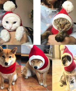 NACOCO Christmas Dog Hat Crocheted Snood Funny Pet Cap with Pompon Red Green Warm Winter Dog Hat Knit Snood Headwear for Pets & Women & Men (Red, XS) 8