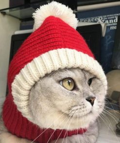 POPETPOP Christmas Dog Hat - Funny Crocheted Snood Dog Hat Red Warm Winter Dog Hat Knit Snood Headwear Cat Hat Neck Ear Warmer Headband Protector- XS 3