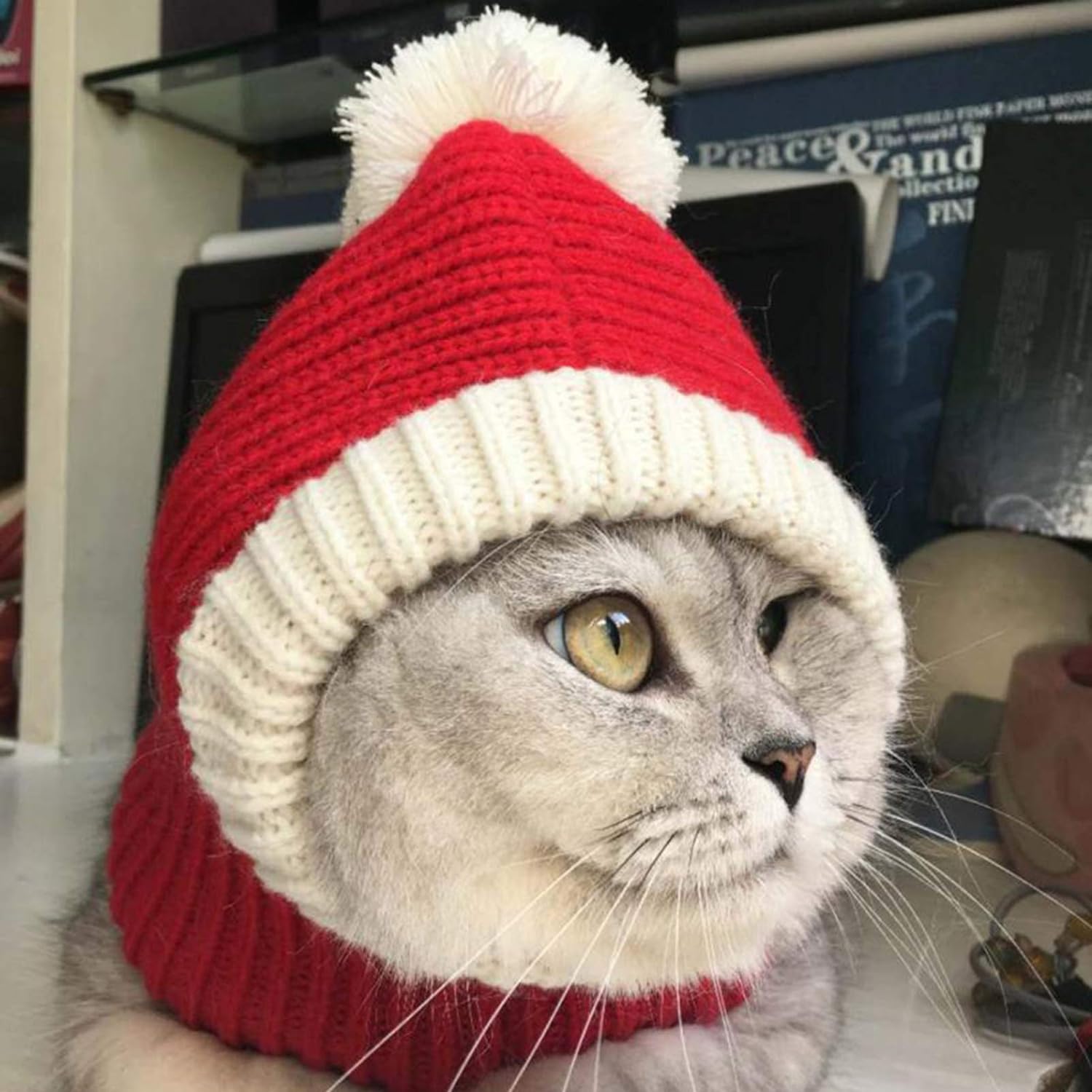 POPETPOP Christmas Dog Hat - Funny Crocheted Snood Dog Hat Red Warm Winter Dog Hat Knit Snood Headwear Cat Hat Neck Ear Warmer Headband Protector- XS 3