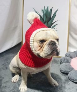 POPETPOP Christmas Dog Hat - Funny Crocheted Snood Dog Hat Red Warm Winter Dog Hat Knit Snood Headwear Cat Hat Neck Ear Warmer Headband Protector- XS 4