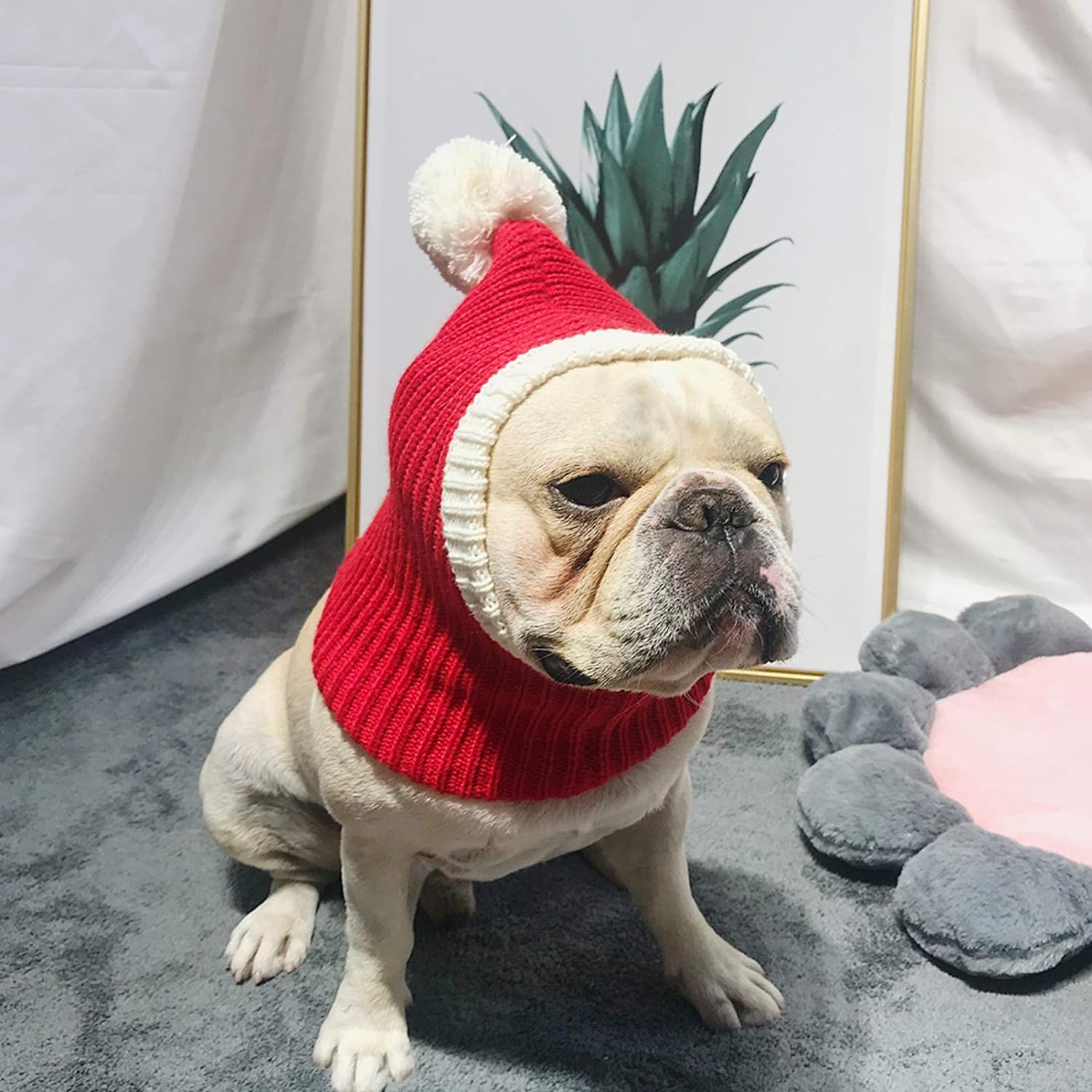POPETPOP Christmas Dog Hat - Funny Crocheted Snood Dog Hat Red Warm Winter Dog Hat Knit Snood Headwear Cat Hat Neck Ear Warmer Headband Protector- XS 4