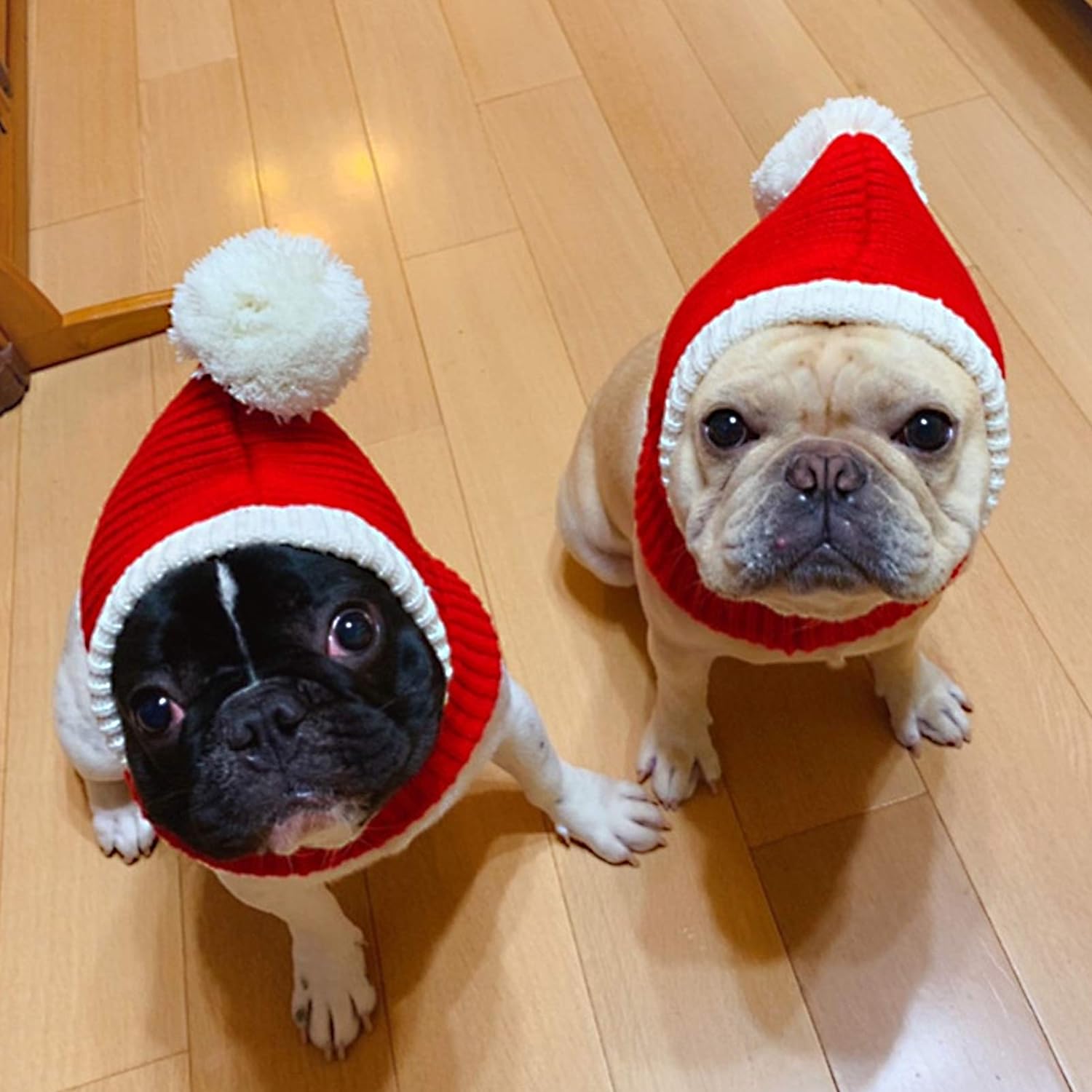 POPETPOP Christmas Dog Hat - Funny Crocheted Snood Dog Hat Red Warm Winter Dog Hat Knit Snood Headwear Cat Hat Neck Ear Warmer Headband Protector- XS 5