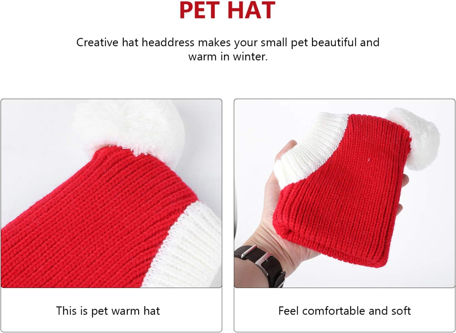 POPETPOP Christmas Dog Hat - Funny Crocheted Snood Dog Hat Red Warm Winter Dog Hat Knit Snood Headwear Cat Hat Neck Ear Warmer Headband Protector- XS 6