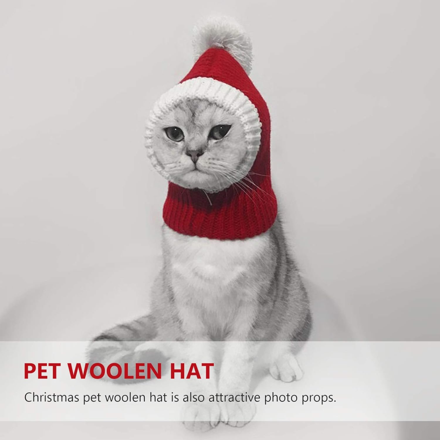 POPETPOP Christmas Dog Hat - Funny Crocheted Snood Dog Hat Red Warm Winter Dog Hat Knit Snood Headwear Cat Hat Neck Ear Warmer Headband Protector- XS 8