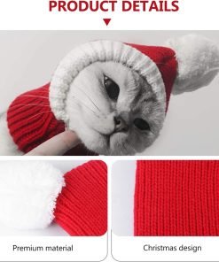 POPETPOP Christmas Dog Hat - Funny Crocheted Snood Dog Hat Red Warm Winter Dog Hat Knit Snood Headwear Cat Hat Neck Ear Warmer Headband Protector- XS 9