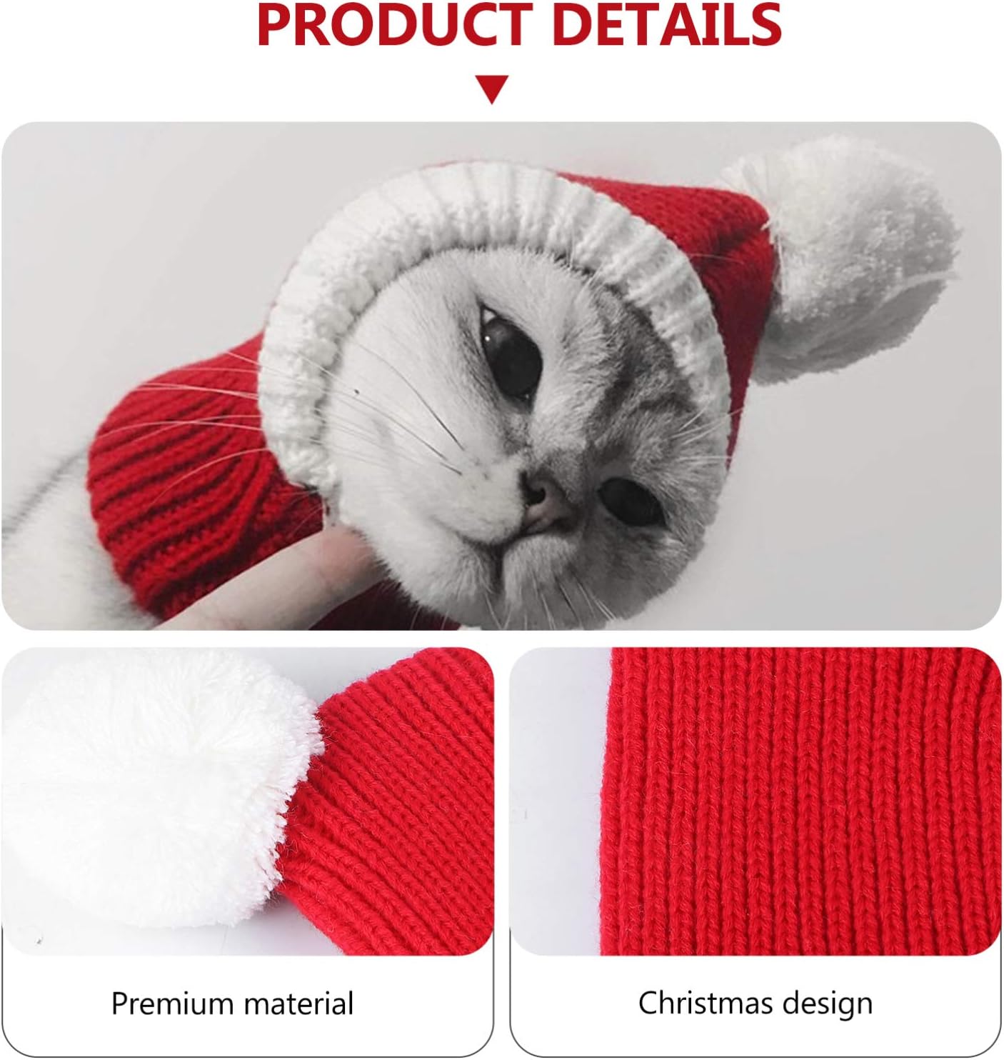 POPETPOP Christmas Dog Hat - Funny Crocheted Snood Dog Hat Red Warm Winter Dog Hat Knit Snood Headwear Cat Hat Neck Ear Warmer Headband Protector- XS 9