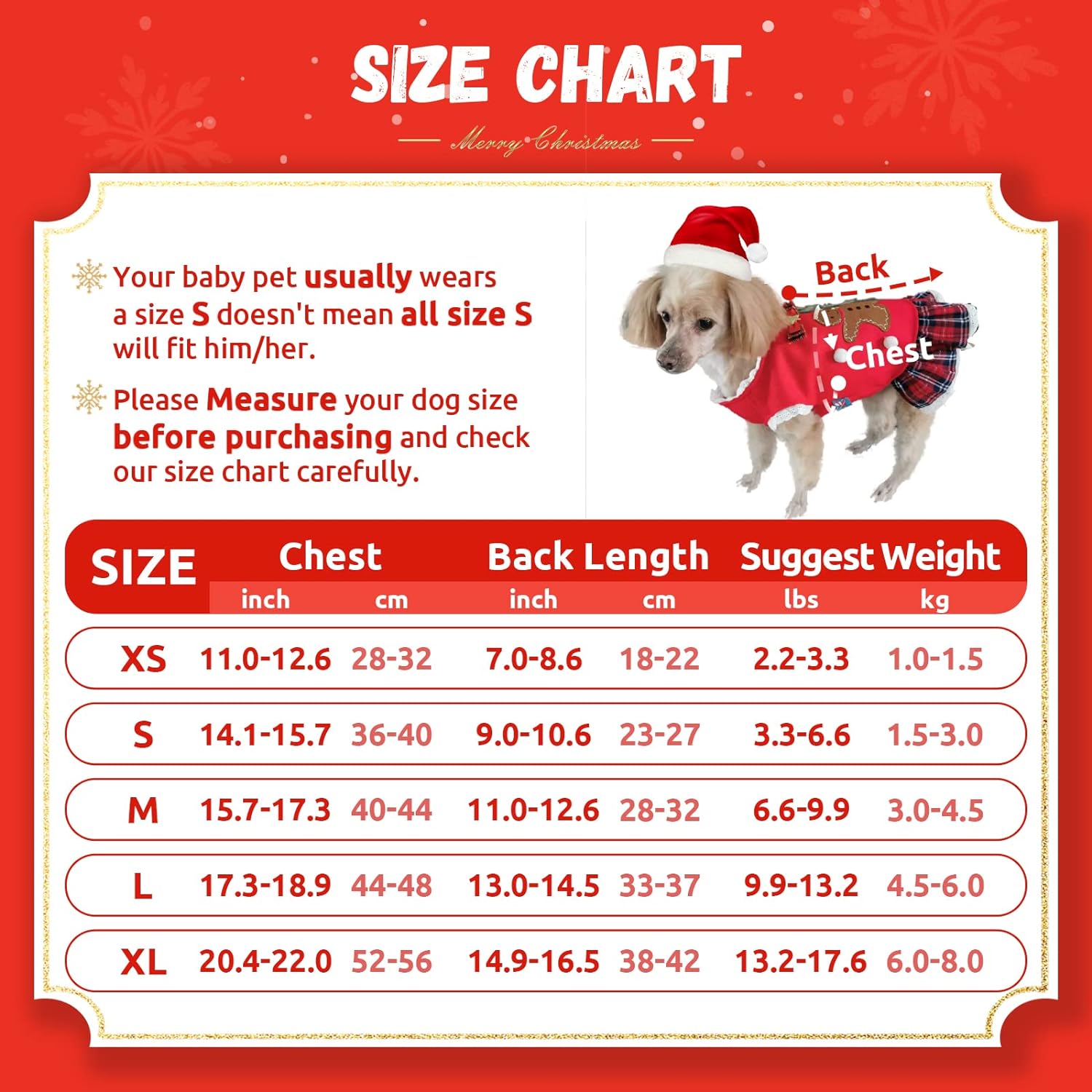 TENGZHI Christmas Dresses for Small Medium Dogs Cats Fall Winter New Year Xmas Dog Skirt Cute Gingerbread Man Red Plaid Puppy Outfit Chihuahua Yorkie 2