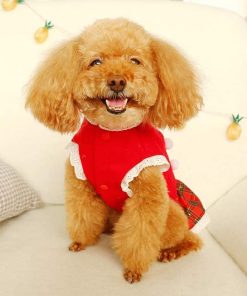 TENGZHI Christmas Dresses for Small Medium Dogs Cats Fall Winter New Year Xmas Dog Skirt Cute Gingerbread Man Red Plaid Puppy Outfit Chihuahua Yorkie 8