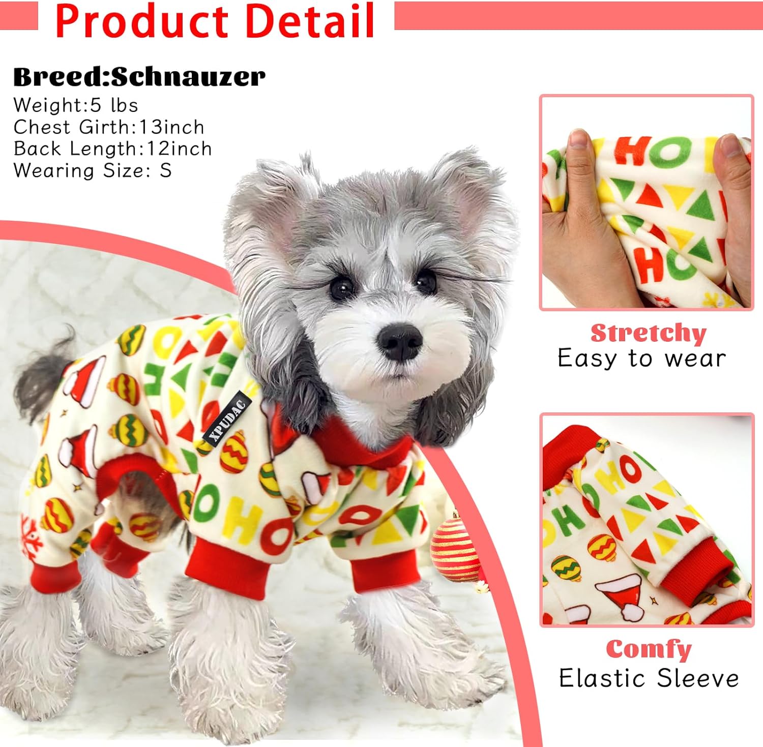 Xpudac 4 Piece Dog Christmas Pajamas Santa Pet Clothes Cute Snowman Dog Pajamas for Small Dogs Red Green X-Small 2