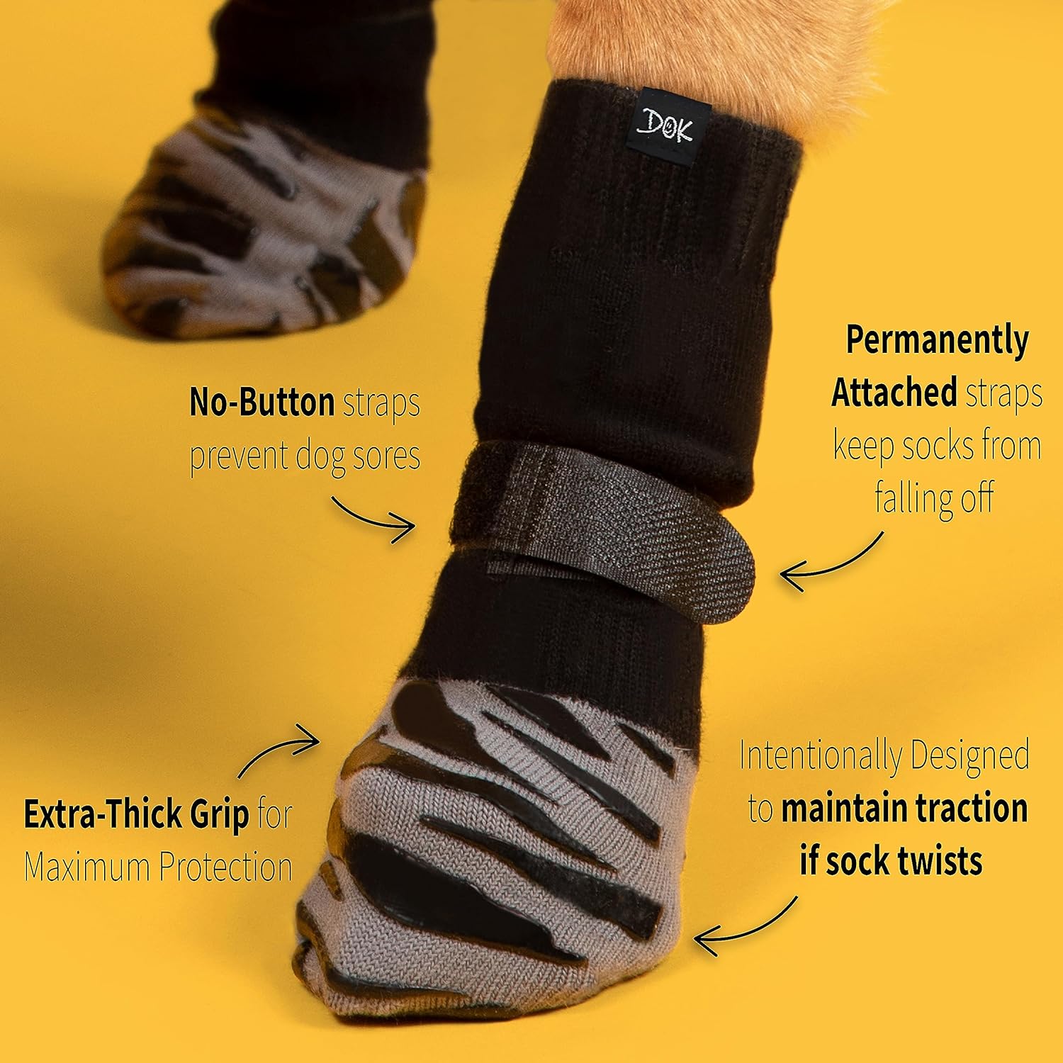 DOK TigerToes Premium Non-Slip Dog Socks for Hardwood Floors - Extra-Thick Grip That Works Even When Twisted - Prevents Licking, Slipping, and Great for Dog Paw Protection (XXS) 3