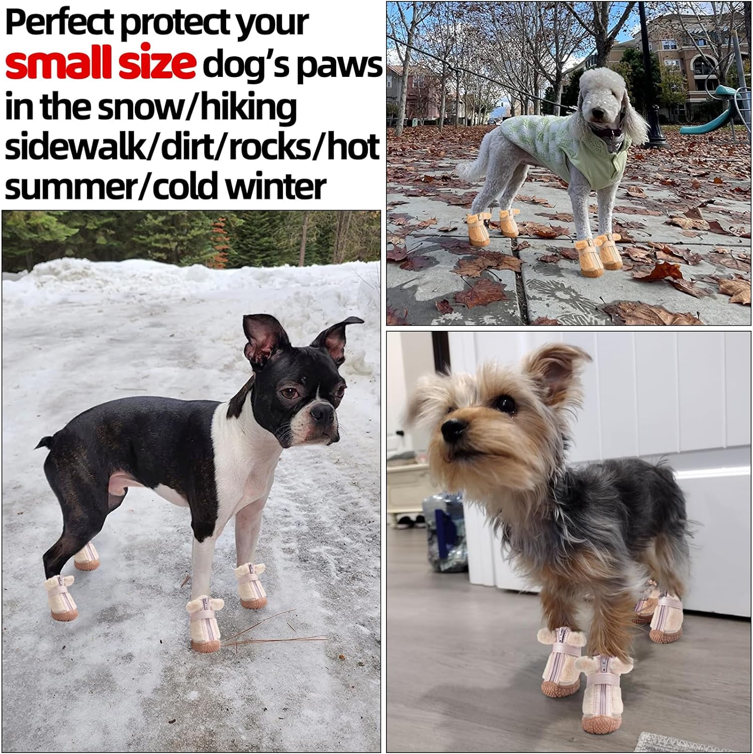 Fleece Dog Boots for Winter, Dog Shoes Small Size Dogs, Dog Boots & Paw Protectors with Anti-Slip Rubber Sole, Dog Booties for Winter Hardwood Floors 4