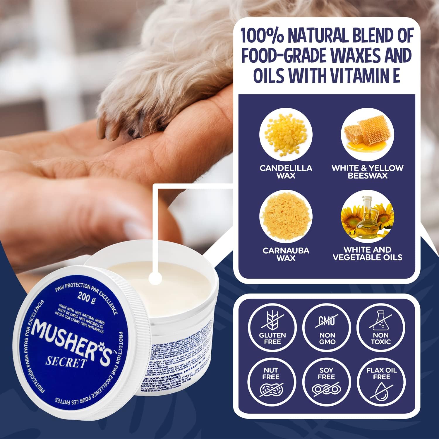 Musher's Secret Dog Paw Wax 200 g (7oz) - Moisturizing Dog Paw Balm that Creates an Invisible Barrier That Protects and Heals Dry Cracked Paws 2