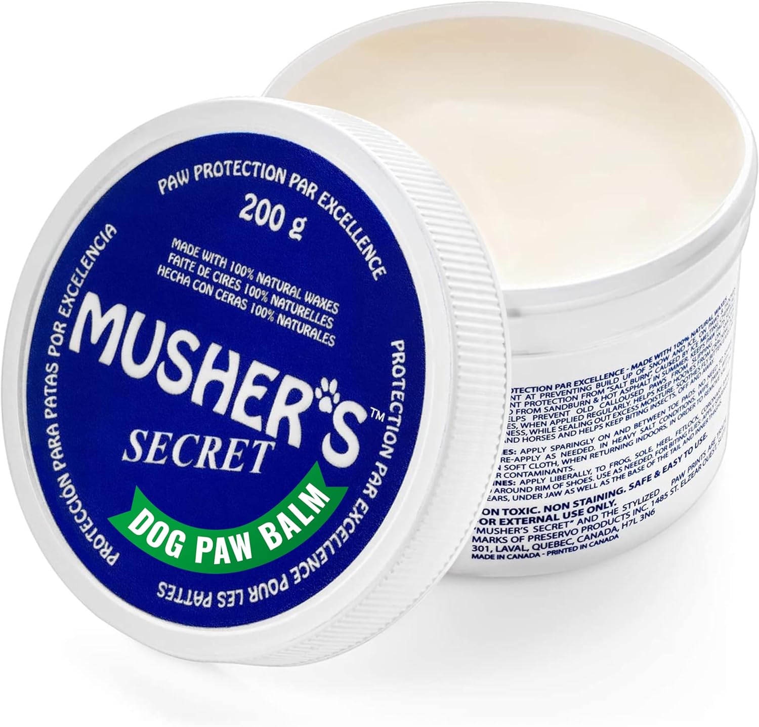 Musher's Secret Dog Paw Wax 200 g (7oz) - Moisturizing Dog Paw Balm that Creates an Invisible Barrier That Protects and Heals Dry Cracked Paws