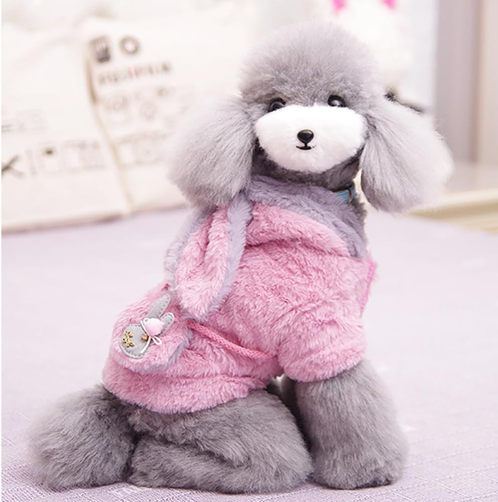 ANIAC Fleece Small Dog Hoodies with Bunny Ears Easter Christmas Dog Costume Winter Cat Clothes Cold Weather Coat for Chihuahua Teddy Yorkie Pug 2