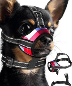 Bistup Dog Muzzle for Small Dogs Anti Barking Biting Chewing Soft Muzzles with Three Reflective Strip and Collar