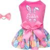 CuteBone Happy Easter Eggs Dog Dress Velvet for Small Dogs Girl Pink Puppy Dresses Dog Clothes CVA18XXS-D