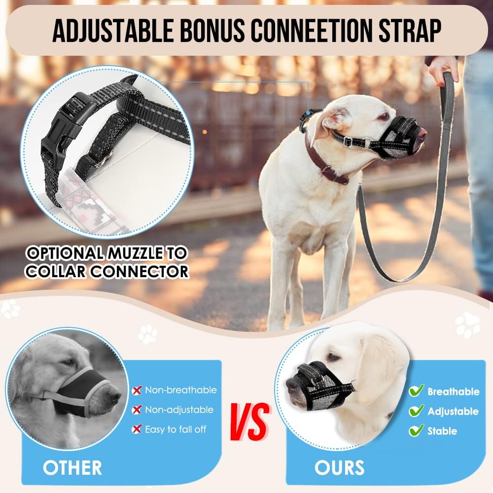 SlowTon Dog Muzzle - Soft Mesh Dog Mouth Guard for Small Medium Large Sized Dogs Chihuahua Husky Labrador Retriever, Quick-Dry Adjustable Loop Anti Biting Barking 5