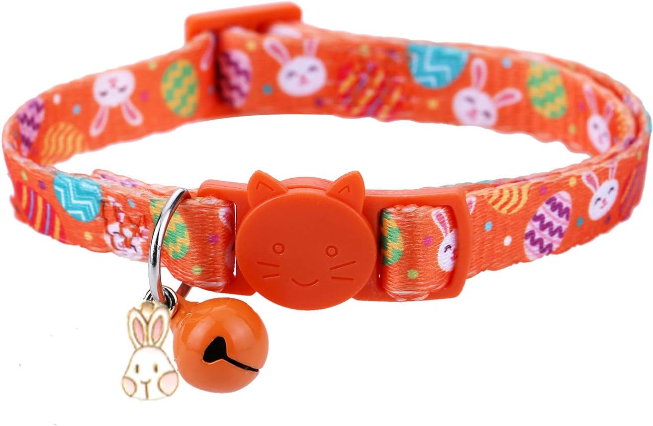 BoomBone Easter Cat Collar Breakaway with Bell,Orange Puppy Collar for Small Dogs