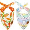 CROWNED BEAUTY Easter Dog Bandanas Small 2 Pack, Bunnies Hip Hop Set, Carrots Polka Dots Adjustable Triangle Reversible Scarves for Dogs Girl Boy Pets DB21-S
