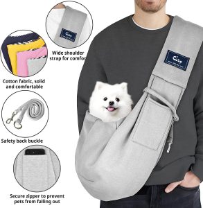 CUBY Dog and Cat Sling Carrier - Hands Free Reversible Pet Papoose Bag - Soft Pouch and Tote Design - Suitable for Puppy, Small Dogs Cats Outdoor (Classic Grey)… - 2