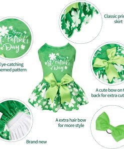 CuteBone St.Patrick's Day Dog Green Dress Velvet for Small Dogs Girl Puppy Dresses Clover Dog Clothes CVA14S-D 2