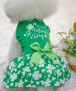 CuteBone St.Patrick's Day Dog Green Dress Velvet for Small Dogs Girl Puppy Dresses Clover Dog Clothes CVA14S-D 4