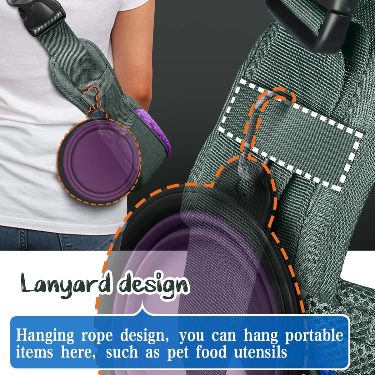 Dog Cat Sling Carrier, Adjustable Padded Shoulder Strap, with Mesh Pocket for Outdoor Travel (S - Up to 5 lbs, Light Purple - Grey) - 8