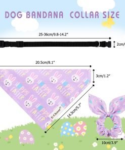 E-Clover Easter Dog Collar-Bunny Dog Collar Bandana & Matching Scrunchie Girl Boy Adjustable Dog Collars for XS Small Dogs Cats Owner Gift Purple 4
