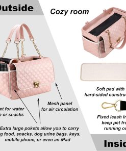Fashion Dog Purse Carrier for Small Dogs with 2 Super-Large Pockets, Holds Up to 10lbs PU Leather Pet Carrier, Cat Carrier, Airline Approved Puppy Purse Carrier for Travel - 3