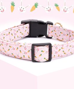 Faygarsle Cute Easter Collar for Small Medium Large Dogs Girl Boy Female Male Dog Pink Cotton with Adorable Rabbit Print Easter Puppy Collar with Easter Egg Charm XS 3
