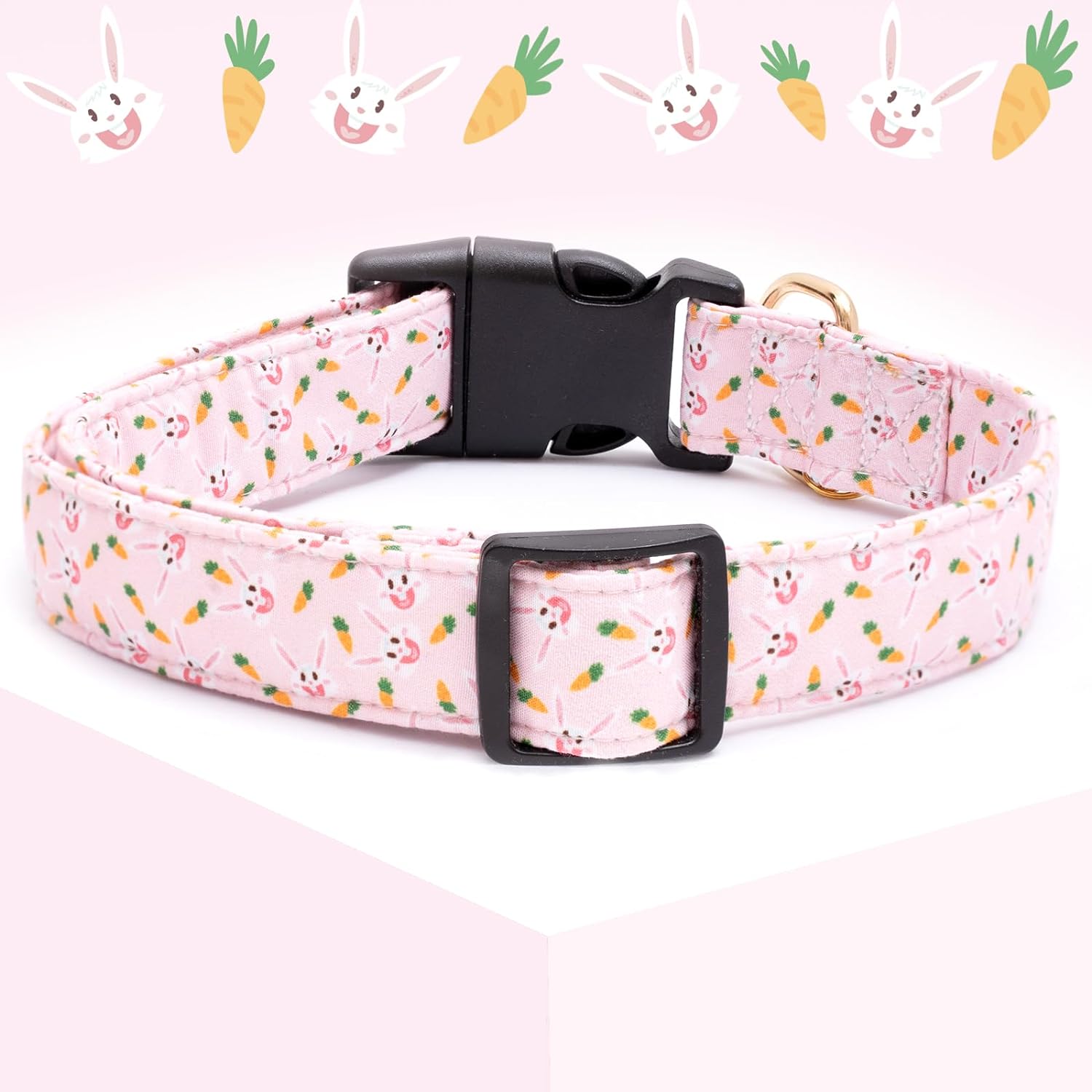 Faygarsle Cute Easter Collar for Small Medium Large Dogs Girl Boy Female Male Dog Pink Cotton with Adorable Rabbit Print Easter Puppy Collar with Easter Egg Charm XS 3