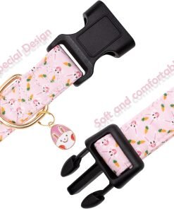 Faygarsle Cute Easter Collar for Small Medium Large Dogs Girl Boy Female Male Dog Pink Cotton with Adorable Rabbit Print Easter Puppy Collar with Easter Egg Charm XS 5