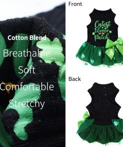 Fitwarm Cutest Clover in The Patch Dog Dress, St Patricks Day Dog Clothes for Small Dogs Girl, Funny Pet Cat Puppy Holiday Outfit, Black, Emerald Green, XXS 4