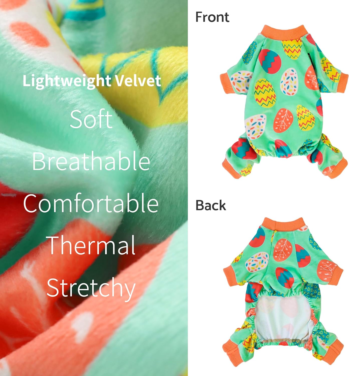 Fitwarm Easter Egg Dog Pajamas, Holiday Dog Clothes for Small Dogs Girl Boy, Pet Easter Outfit, Puppy Cat Onesie, Lightweight Velvet 4