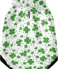 Seamless St Patrick s Day Green Shamrock Clover Lucky Leaves on White Pet Winter Vest Coat with Hanging Holes