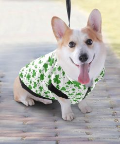 Seamless St Patrick s Day Green Shamrock Clover Lucky Leaves on White Pet Winter Vest Coat with Hanging Holes 7