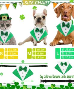 St.Patrick's Day Dog Costume 3Pack Puppy Bandana Top Hat Green Shamrock Bow Tie Collar Adjustable Pet Scarf Formal Tux Clothes Irish Tuxedo Outfits for Dogs 3