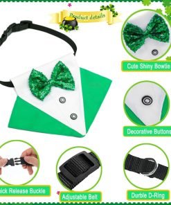 St.Patrick's Day Dog Costume 3Pack Puppy Bandana Top Hat Green Shamrock Bow Tie Collar Adjustable Pet Scarf Formal Tux Clothes Irish Tuxedo Outfits for Dogs 4