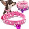 3 Pieces Chihuahua Collar with Bell Bling Dog Collar for Small Dogs Girl Cute Puppy Collars Diamond Extra Small Dog Collar Pink Soft Leather Pet Kitten Collar Xs - 1
