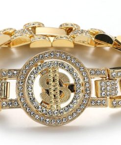 Dog Cuban Link Choke Necklace for Small Medium Dog,Iced Out Dog Cuban Link Collar Silver Bling Diamond Hip Hop Jewelry (8 inches, Gold Dollar) - 1