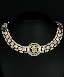 Dog Cuban Link Choke Necklace for Small Medium Dog,Iced Out Dog Cuban Link Collar Silver Bling Diamond Hip Hop Jewelry (8 inches, Gold Dollar) - 2