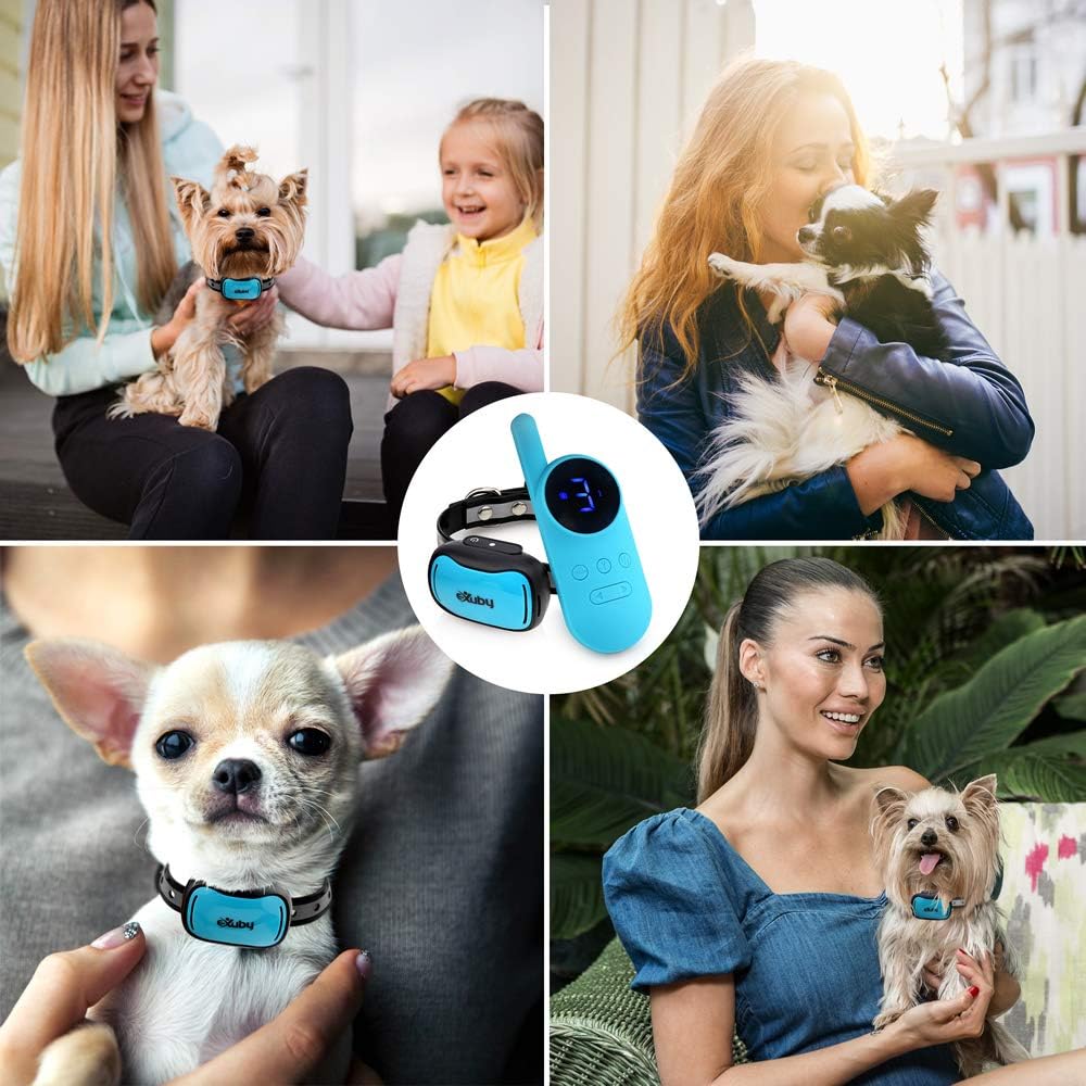 eXuby - Tiny Shock Collar for Small Dogs 5-15lbs - Smallest Collar on The Market - Sound, Vibration, & Shock - 9 Intensity Levels - Pocket-Size Remote - 2