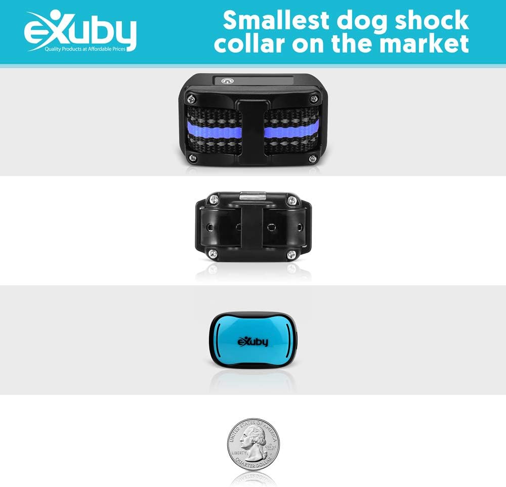 eXuby - Tiny Shock Collar for Small Dogs 5-15lbs - Smallest Collar on The Market - Sound, Vibration, & Shock - 9 Intensity Levels - Pocket-Size Remote - 3